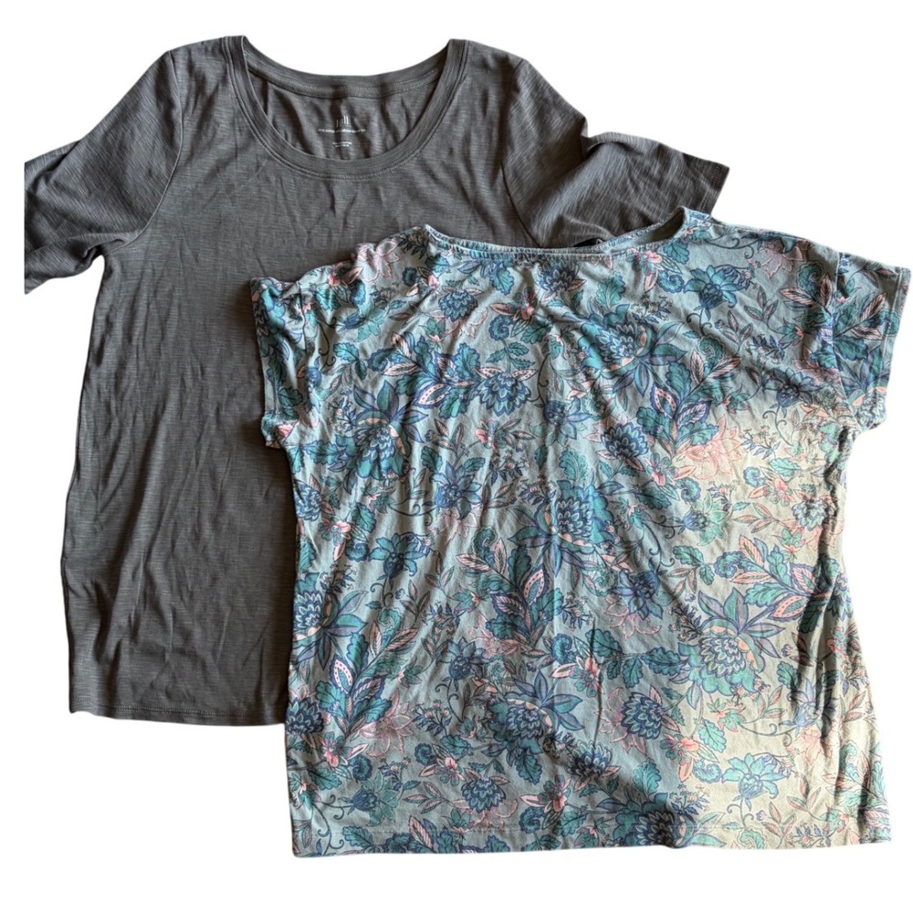 J.‎ Jill Bundle 2 T-Shirts Large Pima Scoop Neck & Floral Luxe Supima Tee